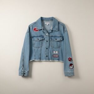 Georgia Bulldogs Denim Jacket Wear by Erin Andrews Blue Cropped Trucker L